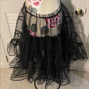 Petticoat- Black Sheer Netted Handmade Vintage Full Overlapping Petticoat Skirt